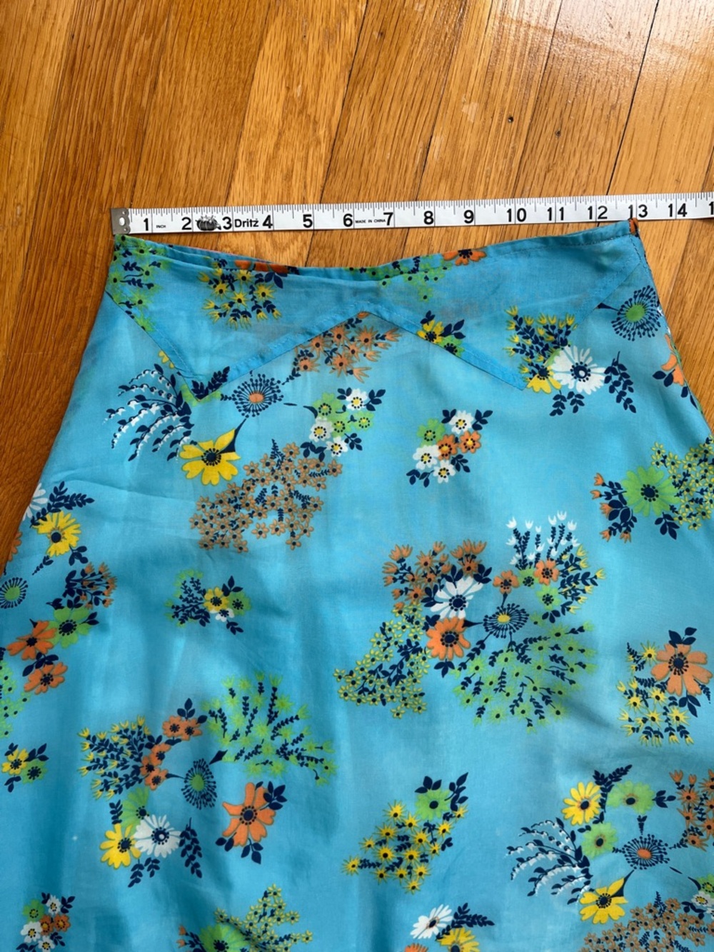 Vintage 1970s Handsewn Ruffle Hem Blue Floral Skirt 26” Waist Fully Lined - Picture 11 of 14